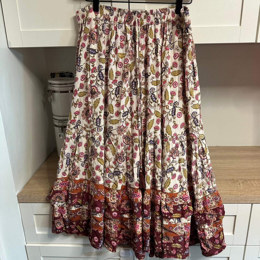 VTG 90s Lola P Maxi Skirt Y2K Boho Cottagecore Flowy Womens L Tiered Peasant